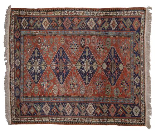 Alfombra de lana anudada a mano, Sumak Caucaso, med. S. XIX