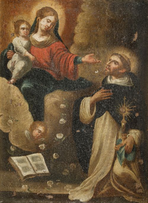 ESCUELA ESPAÑOLA, "Aparición de la Virgen a Santo Domingo d