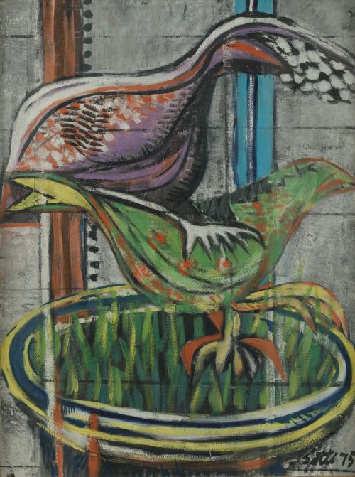 ESCUELA ITALIANA, "Abstracción", 1975, Técnica mixta sobre 