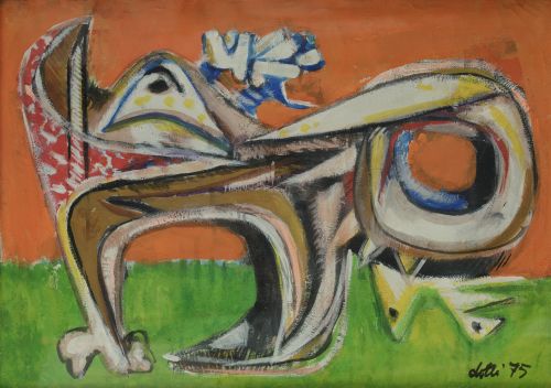 ESCUELA ITALIANA, "Abstracción", 1975, Técnica mixta sobre 