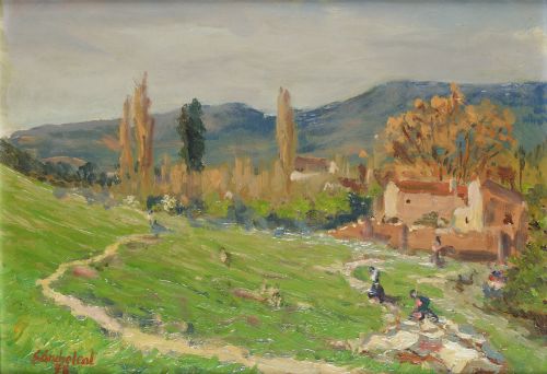 ENRIQUE SÁNCHEZ LEAL, "Paisaje rural", 1978, Óleo sobre táb
