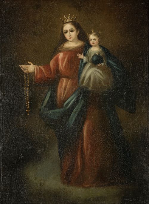  ESCUELA ESPAÑOLA, "Virgen del Rosario", Óleo sobre lienzo.