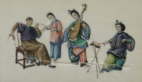 ESCUELA CHINA S.XIX/S.XX, "Escenas cotidianas", Tres papele
