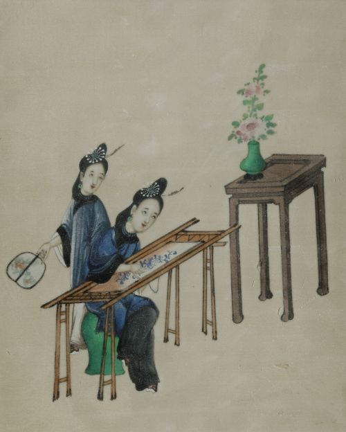 ESCUELA CHINA S.XIX/S.XX, "Escenas cotidianas", Tres papele