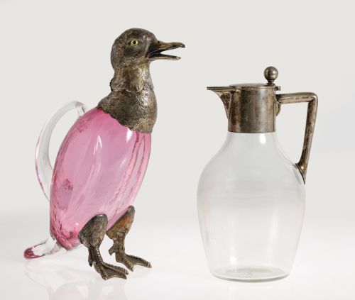 Jarra de cristal con boca de plata contrastada, ley 800