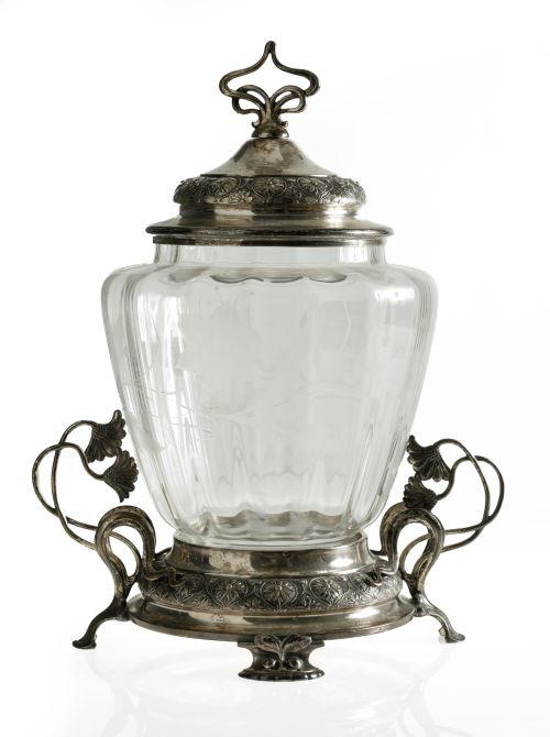 Ponchera modernista de cristal y metal plateado, manufactur