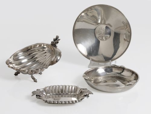 Four silver ashtrays, 20th century