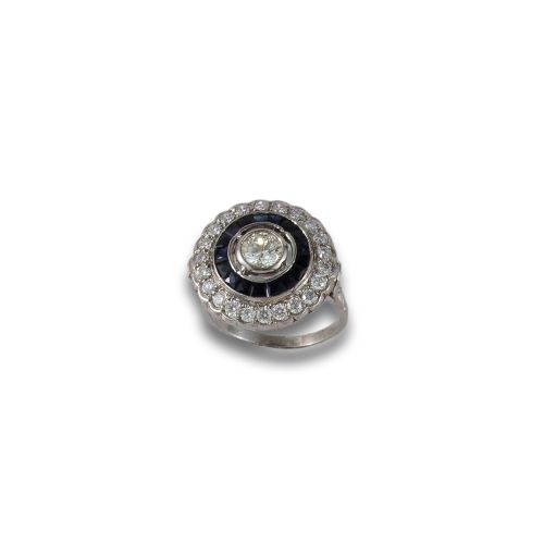PLATINUM BITCH'S EYE RING WITH SAPPHIRES AND DIAMONDS