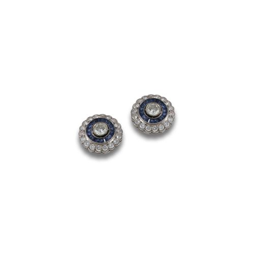 PLATINUM BITCH'S EYE EARRINGS WITH SAPPHIRES AND DIAMONDS