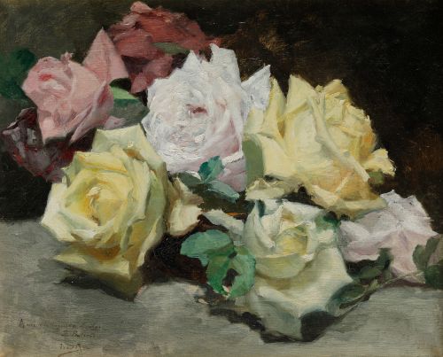 IGNACIO DIAZ  DE  OLANO, "Rosas", Óleo sobre lienzo