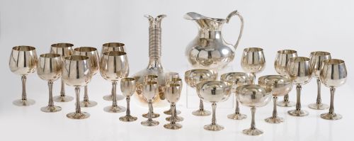Art Deco style set of glasses, made of 925 sterling silver,