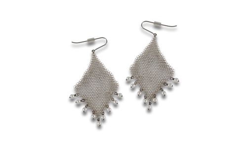 TIFFANY & CO LONG SILVER AND PEARL EARRINGS