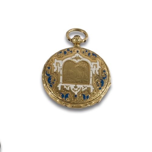 GOLD AND ENAMEL SABONETTE WATCH