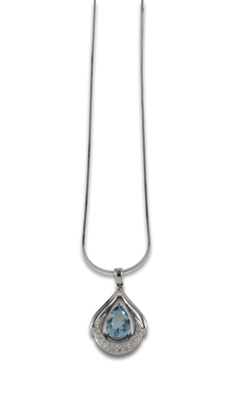 GOLD NECKLACE WITH AQUAMARINE AND DIAMONDS
