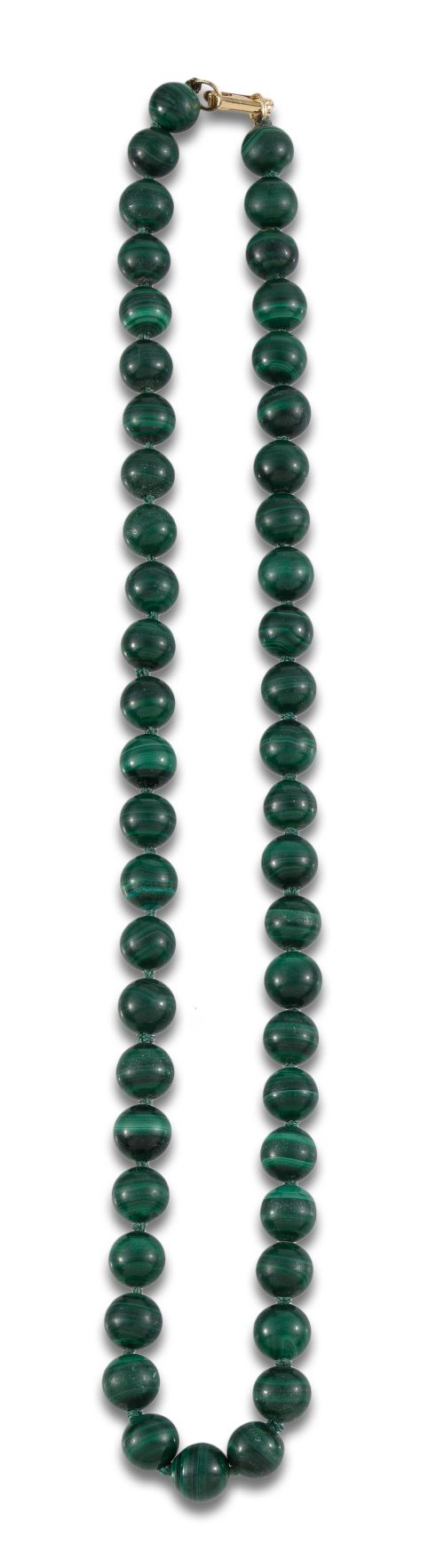 Malachite bead necklace with gold clasp