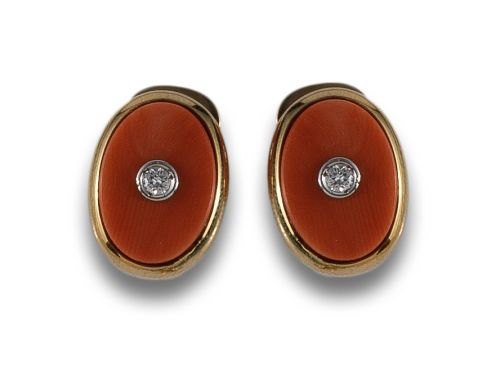 GOLD, CORAL AND DIAMOND EARRINGS