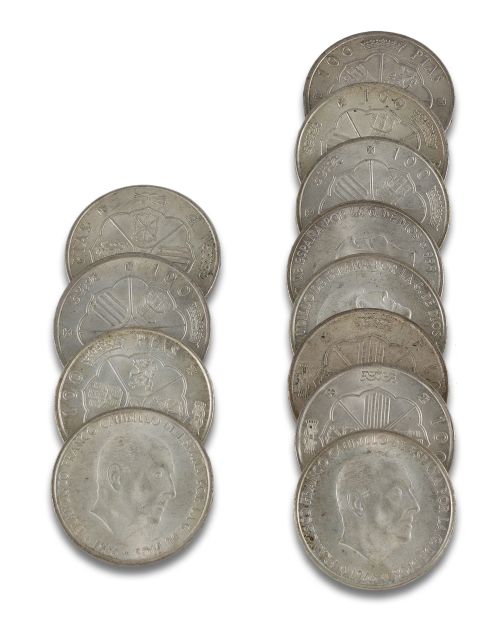 LOT OF 12 SILVER FRANCO 100 PTAS COINS