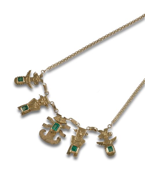 AZTEC-STYLE GOLD NECKLACE WITH EMERALDS
