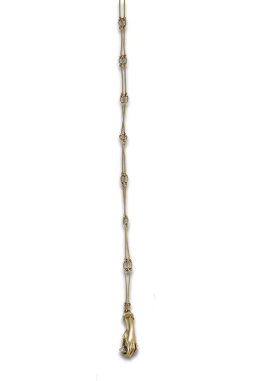 GOLD OPENWORK NECKLACE WITH HAND AND DIAMOND