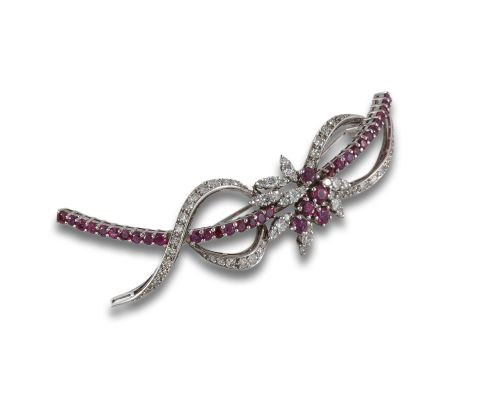 PLATINUM PIN WITH DIAMONDS AND RUBIES