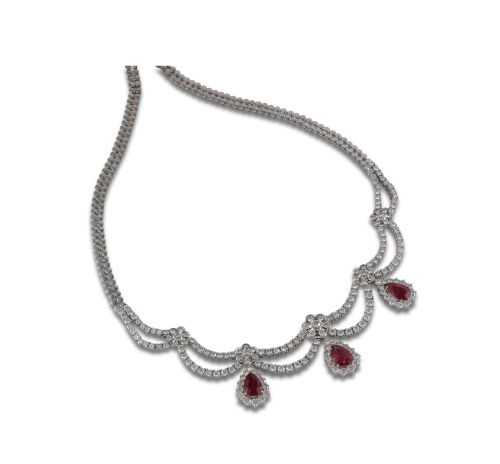 WHITE GOLD NECKLACE WITH RUBIES AND DIAMONDS