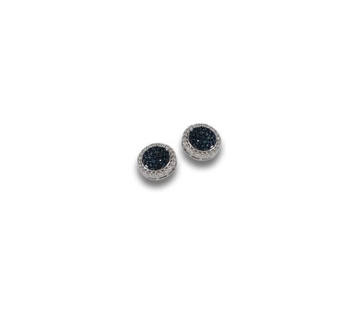 BLUE AND COLORLESS DIAMOND ROSETTE EARRINGS