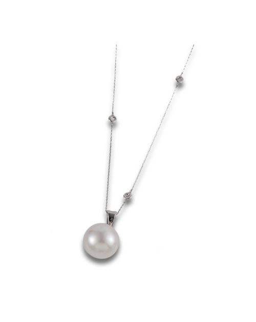 WHITE GOLD NECKLACE WITH DIAMONDS AND PEARL