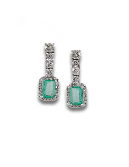 White Gold Earrings with Diamonds and Emeralds