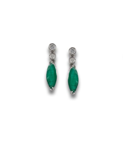 WHITE GOLD EARRINGS WITH EMERALDS AND DIAMONDS