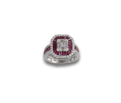 GOLD RING WITH DIAMONDS AND RUBIES