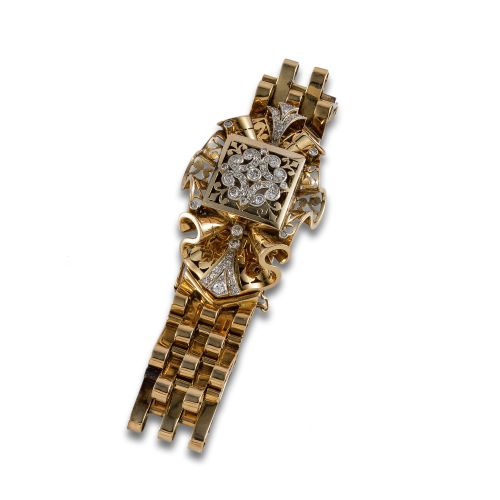 LONGINES GOLD AND DIAMONDS BRACELET WITH HIDDEN JEWELRY WAT