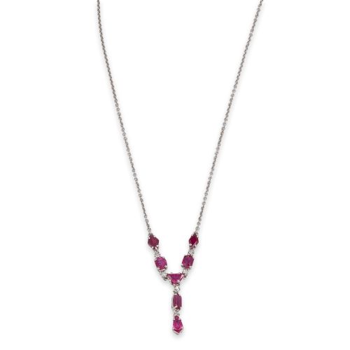COLLAR DE ORO BLANCO CON RUBIES Y DIAMANTES