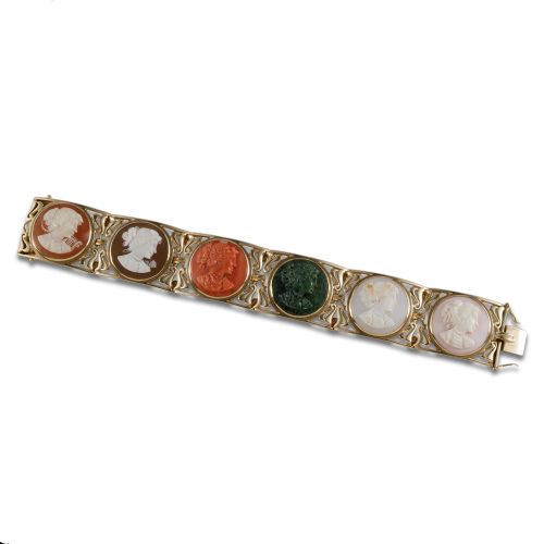 BRAZALETE VINTAGE DE ORO Y CAMAFEOS