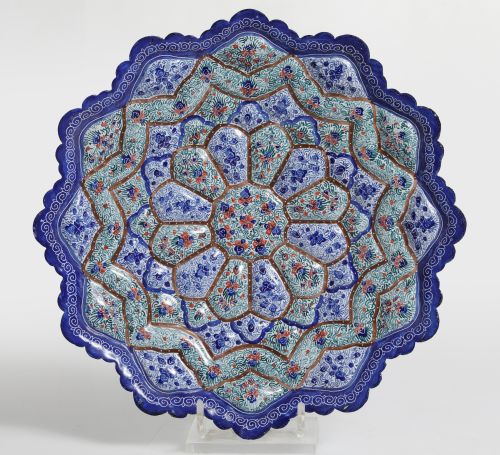 Enamel tray, Isfahan, Iran, 20th century