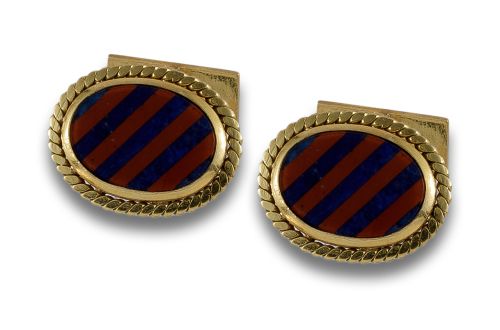 GEMELOS DE ORO, JASPE Y LAPISLÁZULI.