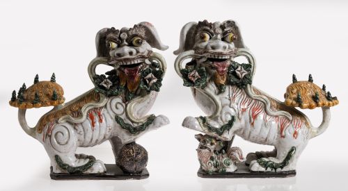 Pair of chimeras or lions from Foo, Shiwan, China, late 19t