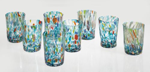 Eight millefiori crystal glasses, Italy, 20th century