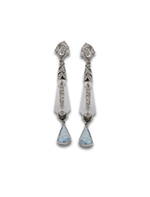 PLATINUM EARRINGS WITH GLASS, DIAMONDS AND TOPAZ