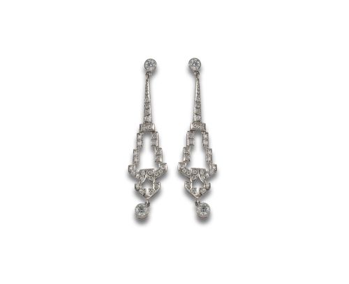 LONG GEOMETRIC PLATINUM EARRINGS WITH DIAMONDS