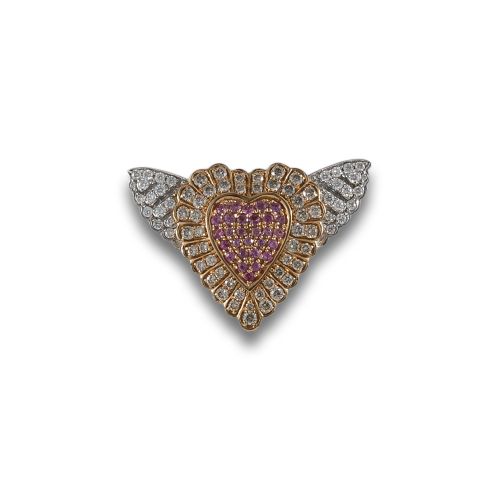 GOLD BROOCH, DIAMONDS AND PINK SAPPHIRES SIGNED BY SUAREZ.