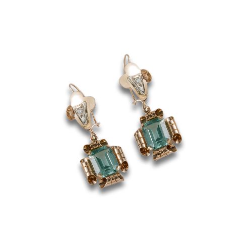 Retro detachable gold earrings with diamonds and spinels