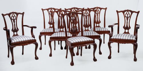 Six chairs and two armchairs in the Chippendale style, 20th