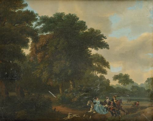 ANONYMOUS (19th century) "Landscape with figures on horseba