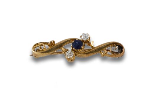 ALFILER ANTIGUO DE ORO, DIAMANTES Y ZAFIRO