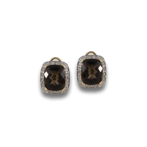 PENDIENTES DE ORO CON CUARZO FUMÉ Y DIAMANTES