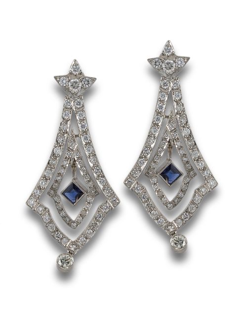 PENDIENTES DE PLATINO CON DIAMANTES Y ZAFIROS