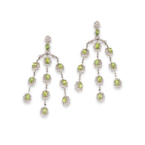 PENDIENTES CHANDELIER DE ORO CON PERIDOTOS Y DIAMANTES
