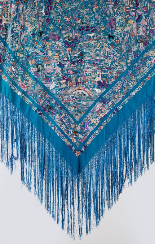 Embroidered blue Manila shawl.