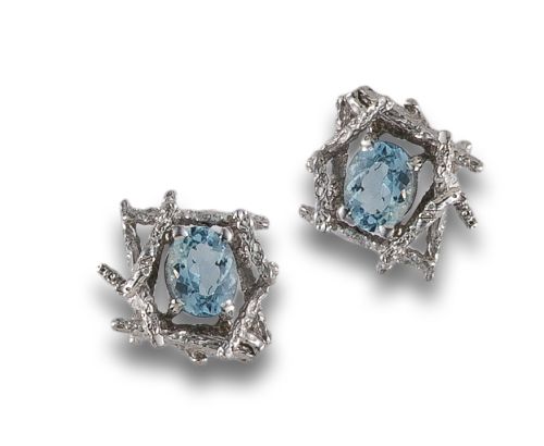 PENDIENTES DE ORO BLANCO CON AGUAMARINA