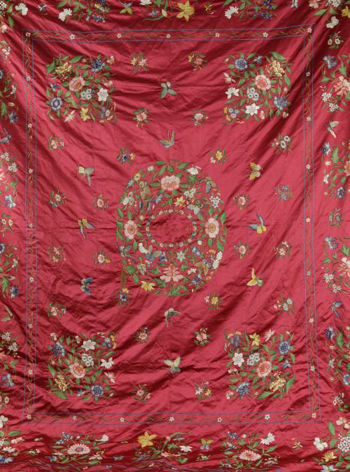 Embroidered red Chinese silk bedspread